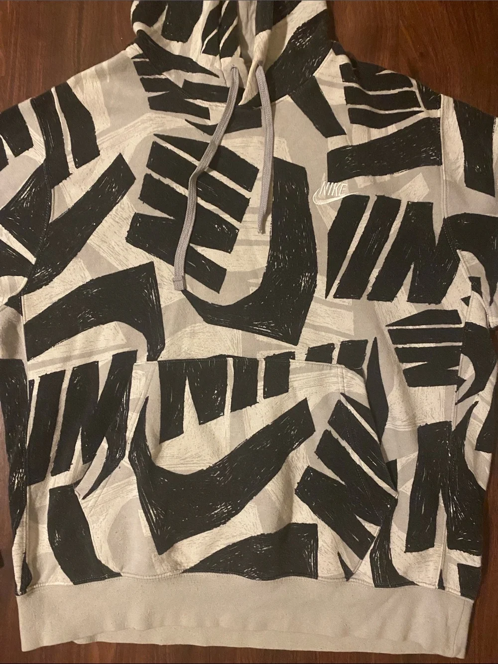 Nike Black and Light Gray Allover Logo Graphic Hoodie